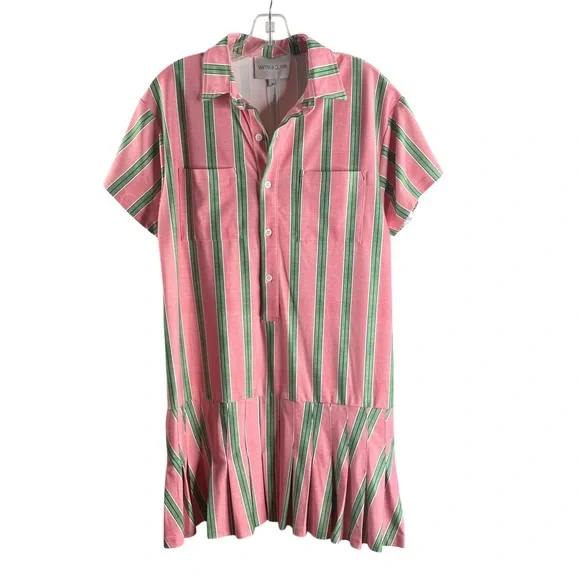 SMITH & QUINN Aspen Dress in Garden Party Stripe Pink Green Shirt Dress NWT $180 - Picture 2 of 6